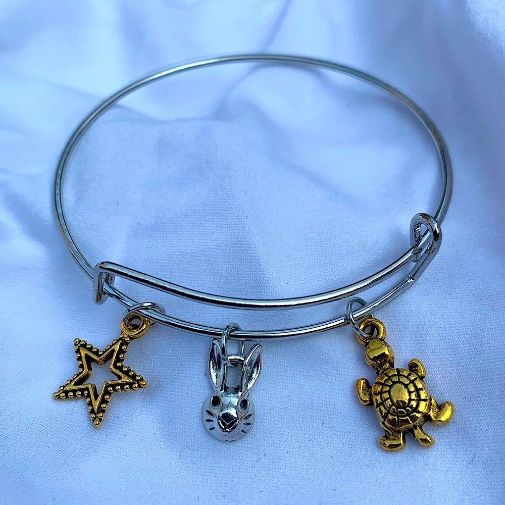 Brand New! Handmade! Adjustable Charm Bangle Bracelet!